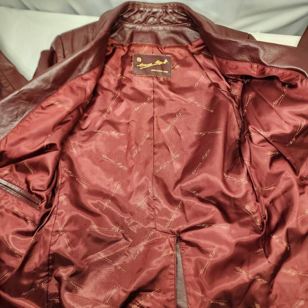 Etienne Aigner Burgundy Genuine Leather Blazer Jacket Women's Size 12 Vintage - Picture 8 of 10